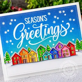 Sunny Studio Stamps: Scenic Route Season's Greetings Frilly Frame Dies Christmas Card by Angelica Conrad