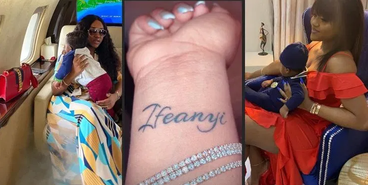 Davido’s wife to be Chioma tattoos their son’s name on her wrist