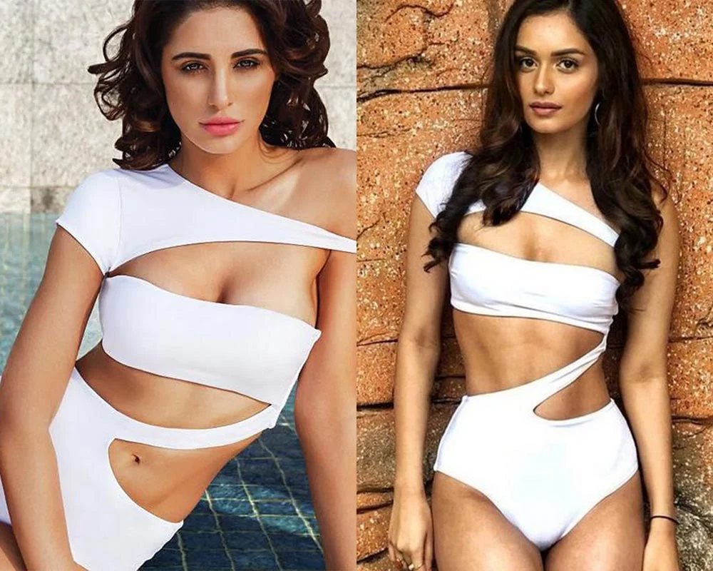 nargis fakhri manushi chillar white swimsuit actress same bikini