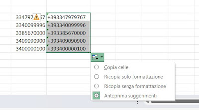 Numeri di telefono Excel