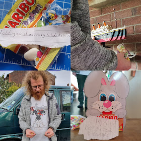 HARIBO Easter egg hunting in the house lockdown collage of clues and sweets