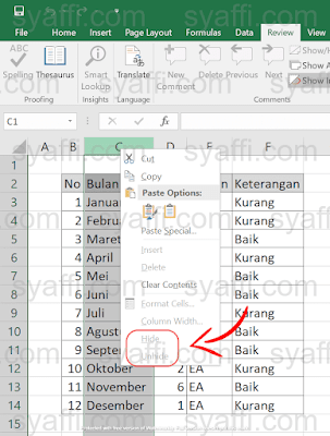 Cara Unhide Excel