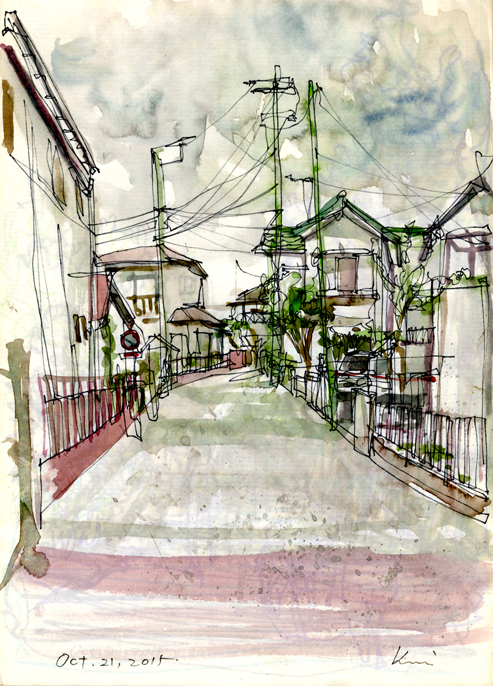 一筆描きの線画と着彩の風景スケッチ Urban Sketchers Japan