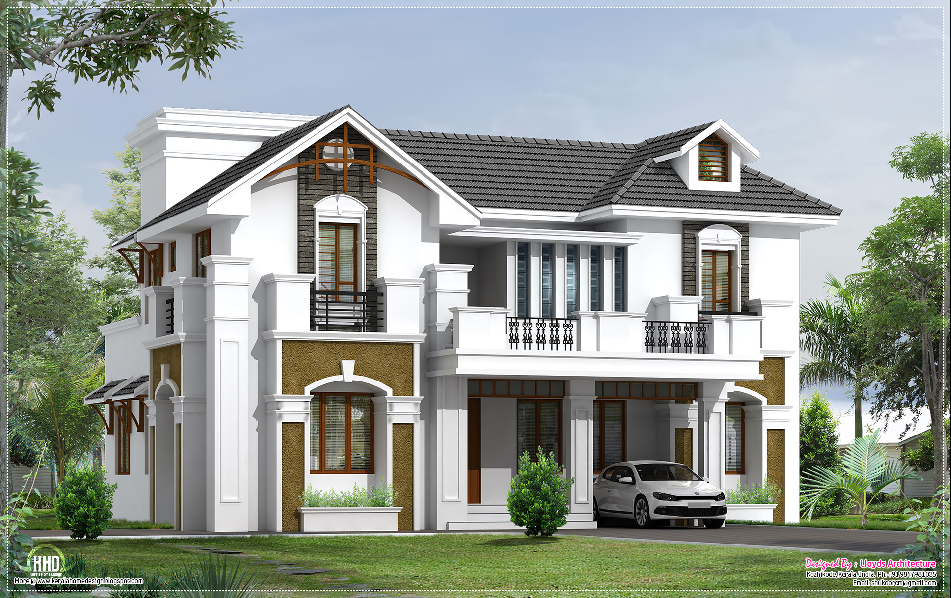  3d  view  of 2200 square feet villa Kerala home  design and 