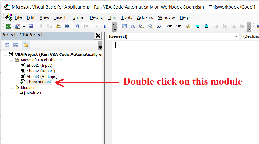 Double click on ThisWorkbook module
