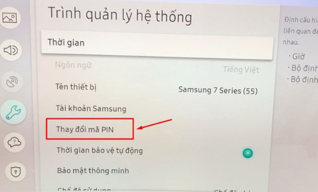 Chọn thay đổi mã PIN
