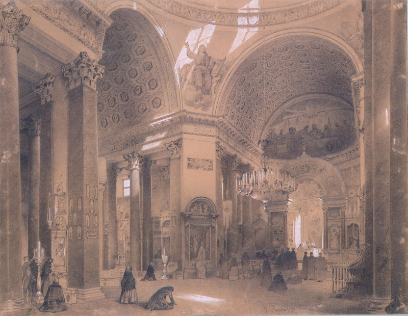 Interior of the Cathedral of Our Lady of Kazan, St Petersburg by Luigi Premazzi - Architecture, Interiors Drawings from Hermitage Museum