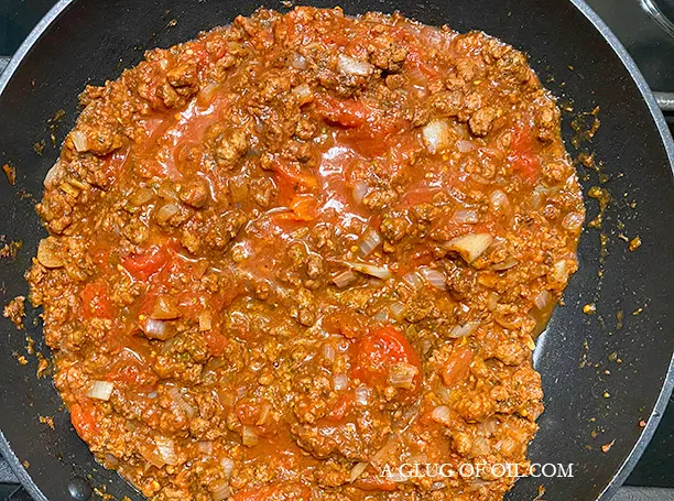 Quorn mince mixture cooking in a pan