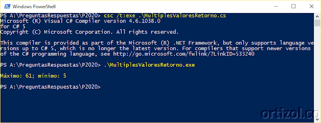 Ejecución assembly MultiplesValoresRetorno.exe