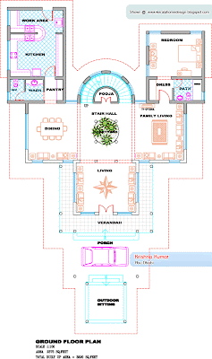 Kerala Villa Ground Floor Plan - 3800 Square Feet