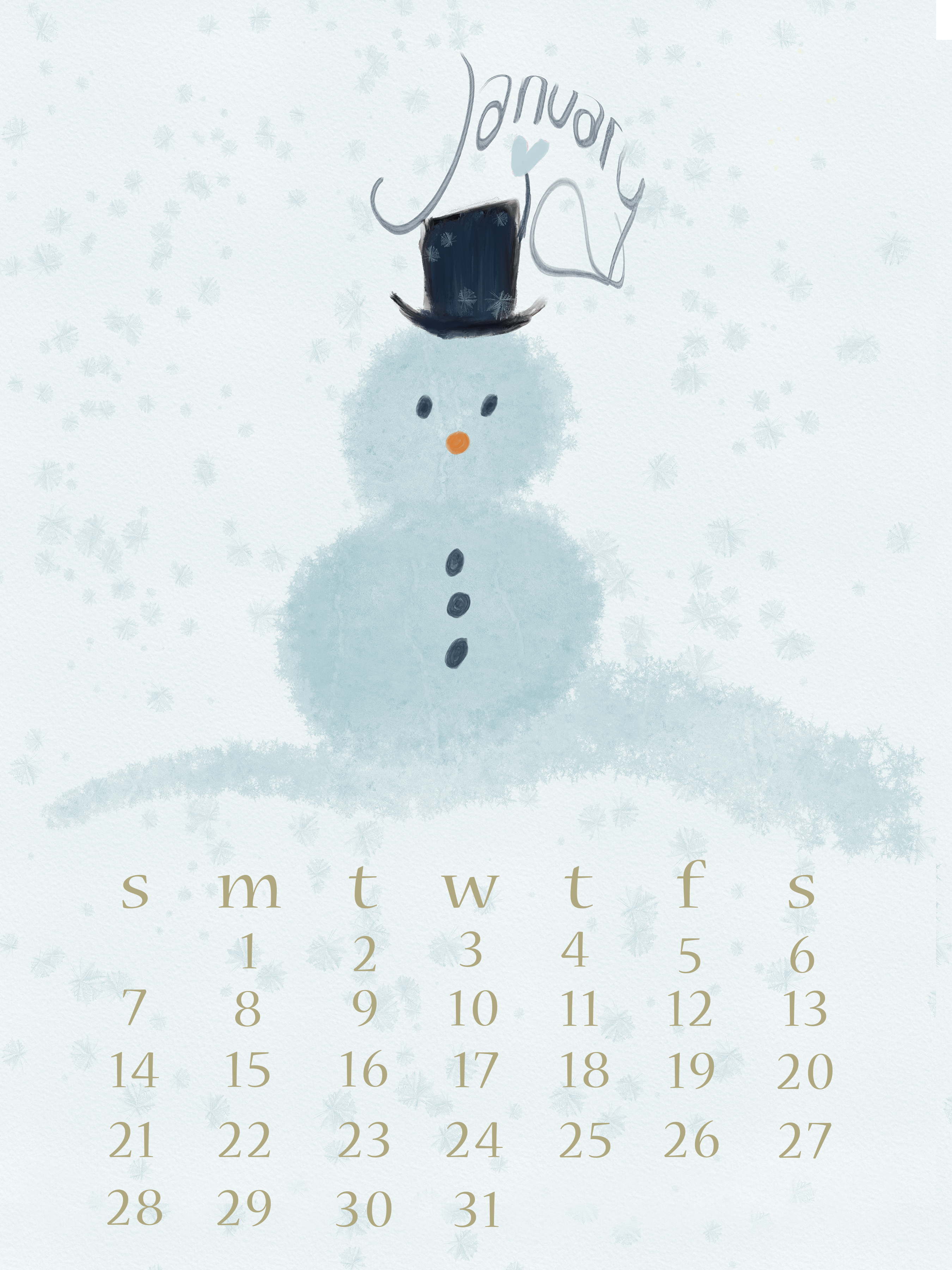 January 2024 illustration Calendar by Urban Jipse Design Co