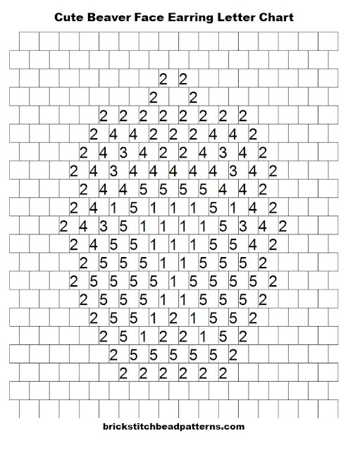 Free Cute Beaver Face Earring Brick Stitch Seed Bead Pattern Letter Chart Graph