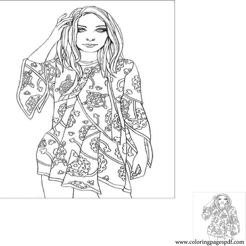 Coloring Page Of A woman With A Sweet Dress