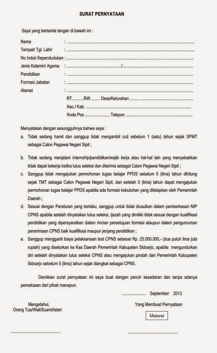 Contoh Surat Pernyataan Kesanggupan Terbaru - Contoh Surat