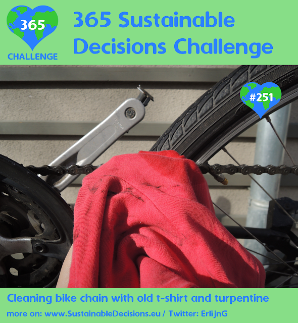 Cleaning bike chain with old t-shirt and turpentine sustainability sustainable climate action