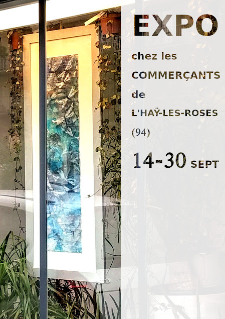 vitrine peinture fleurs exposition commercants L'Hay les roses agnes au pinceau dansant grégis libellules