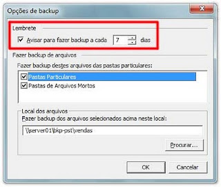 Escolha o intervalo de dias em que PFBACKUP lembrará Astrogilda sobre a necessidade de um backup. De acordo a imagem, a usuária será avisada automaticamente de sete em sete dias