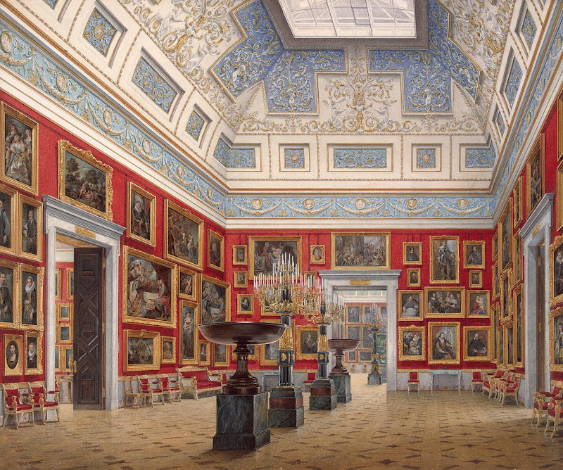 Interiors of the New Hermitage. Architecture, Interiors The Room of the Flemish School by Edward Petrovich Hau - Drawings from Hermitage Museum