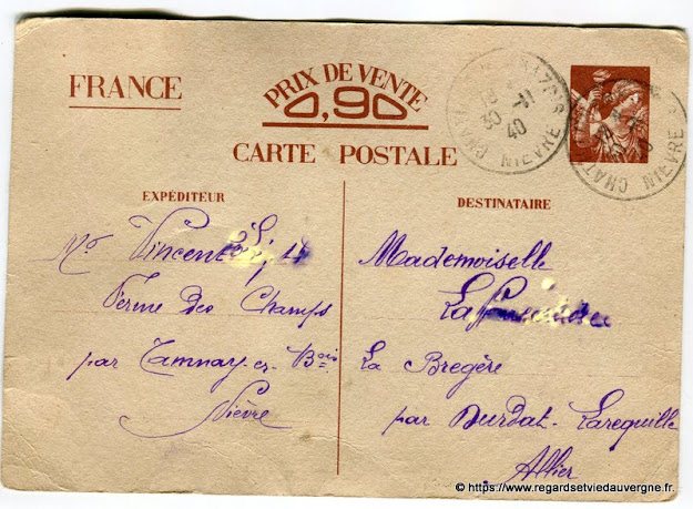 carte postale de correspondance de 1940