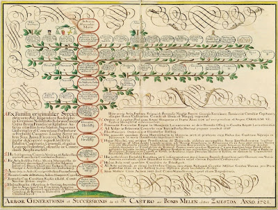 geneology tree with calligraphic flourishes