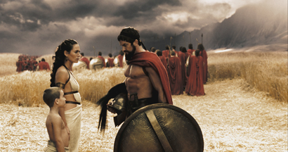 Leonidas (GERARD BUTLER) bids farewell to his son Pleistarchos (GIOVANI ANTONIO CIMMINO) and wife Gorgo (LENA HEADEY) as the 300 begin their march north in Warner Bros. Pictures’, Legendary Pictures’ and Virtual Studios’ action drama “300,” distributed by Warner Bros. Pictures.