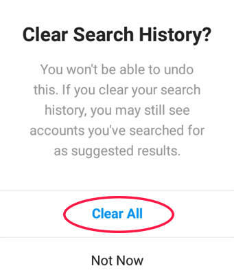 konfirmasi clear search history instagram