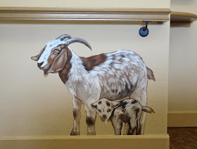 portland oregon muralist, memory care mural, animals painted in hallways