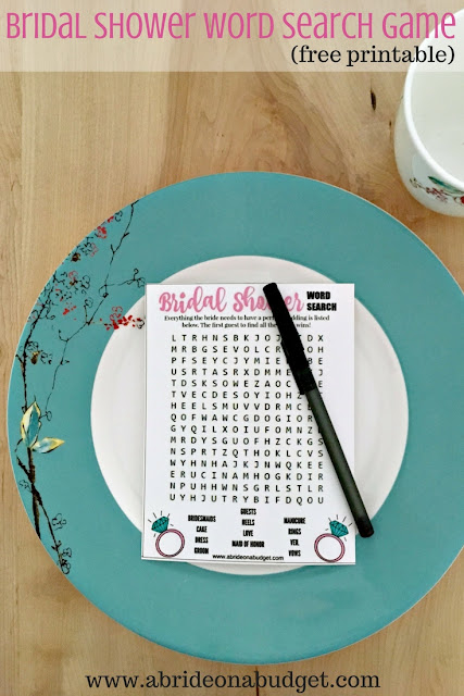 Looking for a fun bridal shower game? Get this Bridal Shower Word Search free printable at www.abrideonabudget.com.