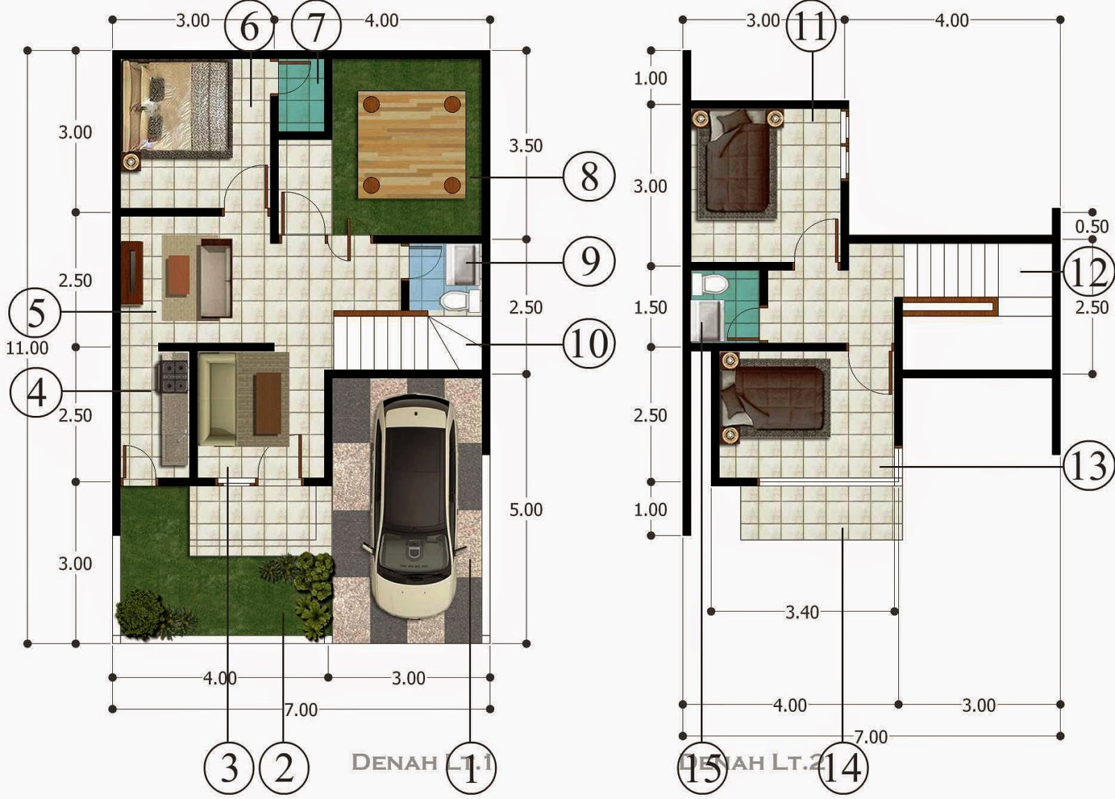 10 denah  rumah  type  70  minimalis 1 lantai  2 lantai  hook 