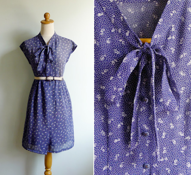 vintage navy blue ascot bow dress