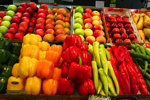 Vegetables for sale at the Kleinmarkthalle, Frankfurt am Main, Germany