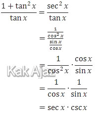 Jawaban 2 soal (1+tan^2⁡x)/tan⁡x , soal identitas trigonometri no. 25 UN 2018