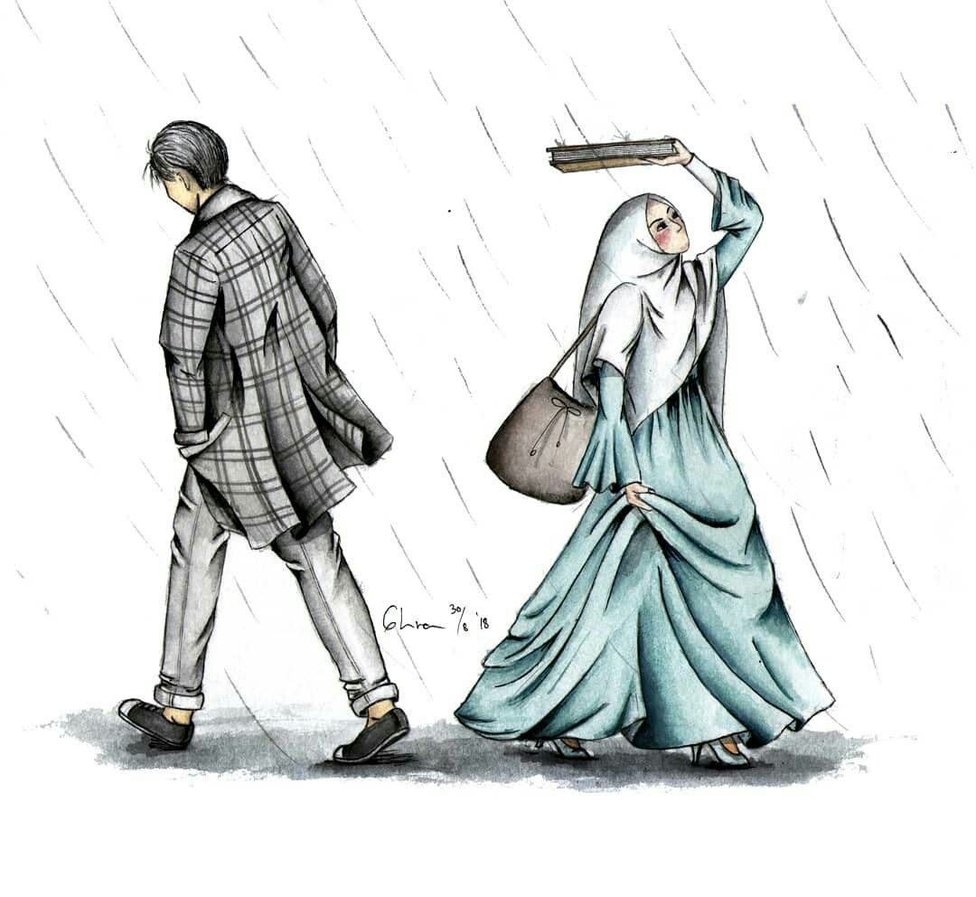 93 Gambar Kartun Pernikahan Islami Romantis Cikimmcom