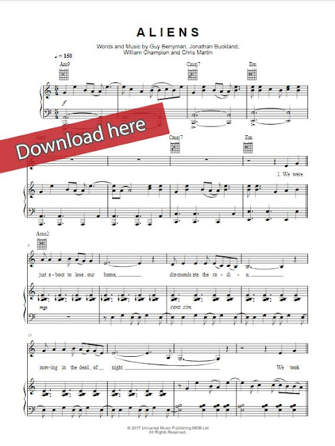 coldplay, aliens, sheet music, piano notes, chords, download, klavier noten, keyboard, guitar, tabs