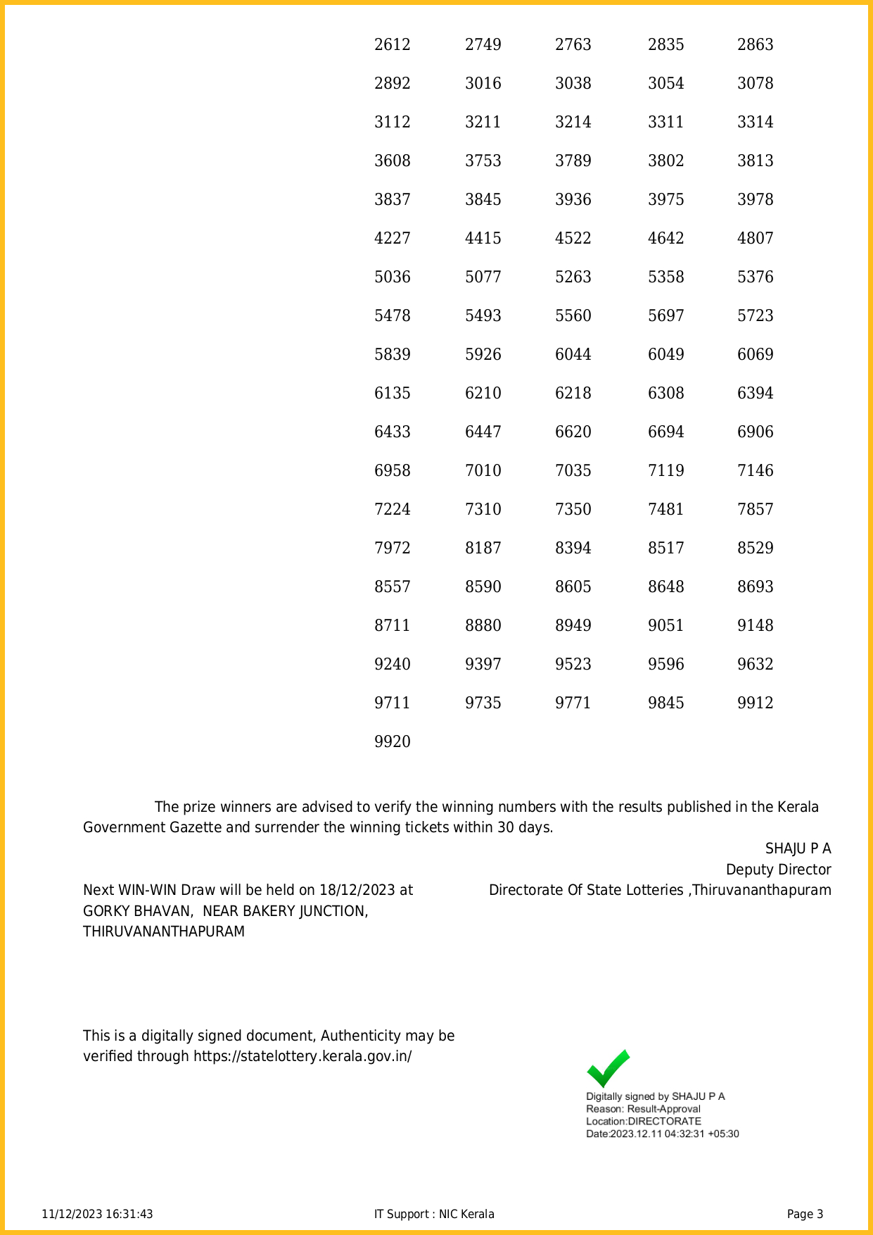 Kerala Lottery Results Today 11.10.2021 Win Win W-637 Result ~ LIVE Kerala  Lottery Result Today 14-12-2023 Karunya Plus Lottery KN-500