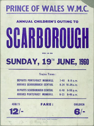 Poster of the Prince of Wales WMC Annual Children's outing to Scarborough, Sunday 19th June 1960.