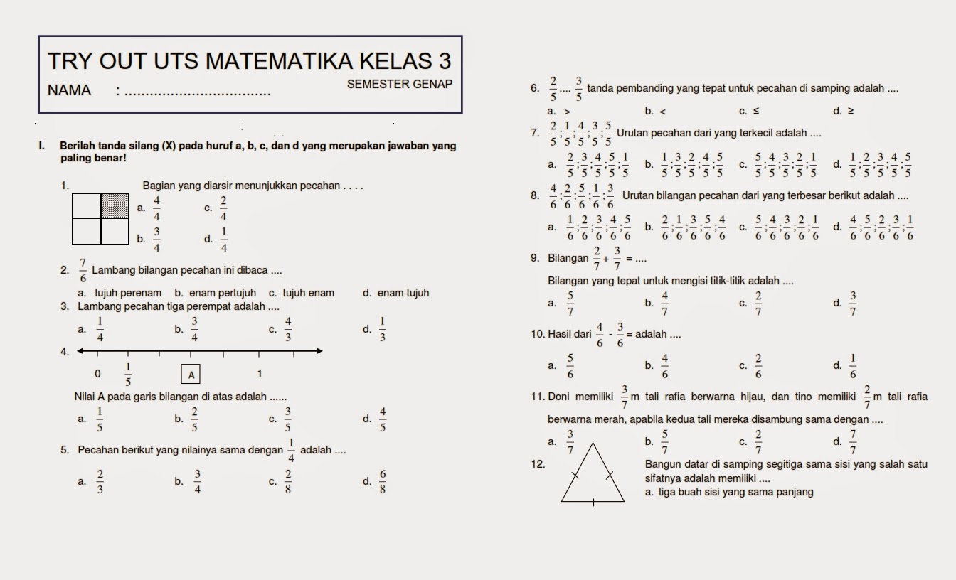Download Soal UTS Genap Matematika Kelas 3 ~ Rief Awa Blog : Download Kumpulan Soal Ujian SD Terbaru