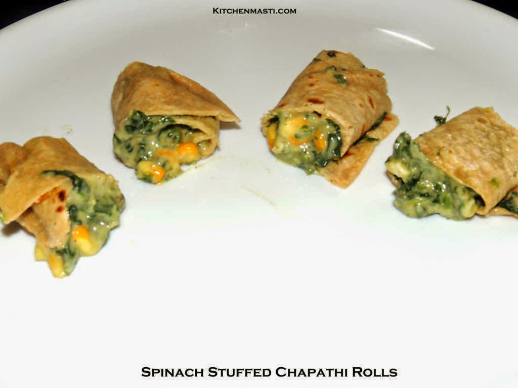 spinach stuffing chapathi rolls