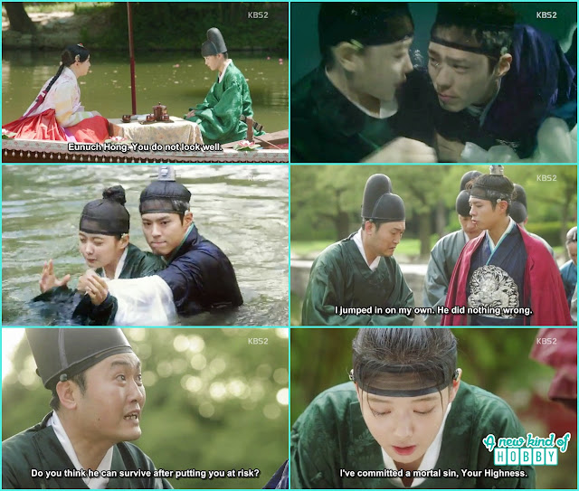 crown prince saved eunch hong ra on from drowing in the water  - Love in The Moonlight - Episode 5 Review