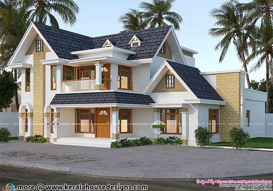 Stylish sloping roof house with  dormer windows