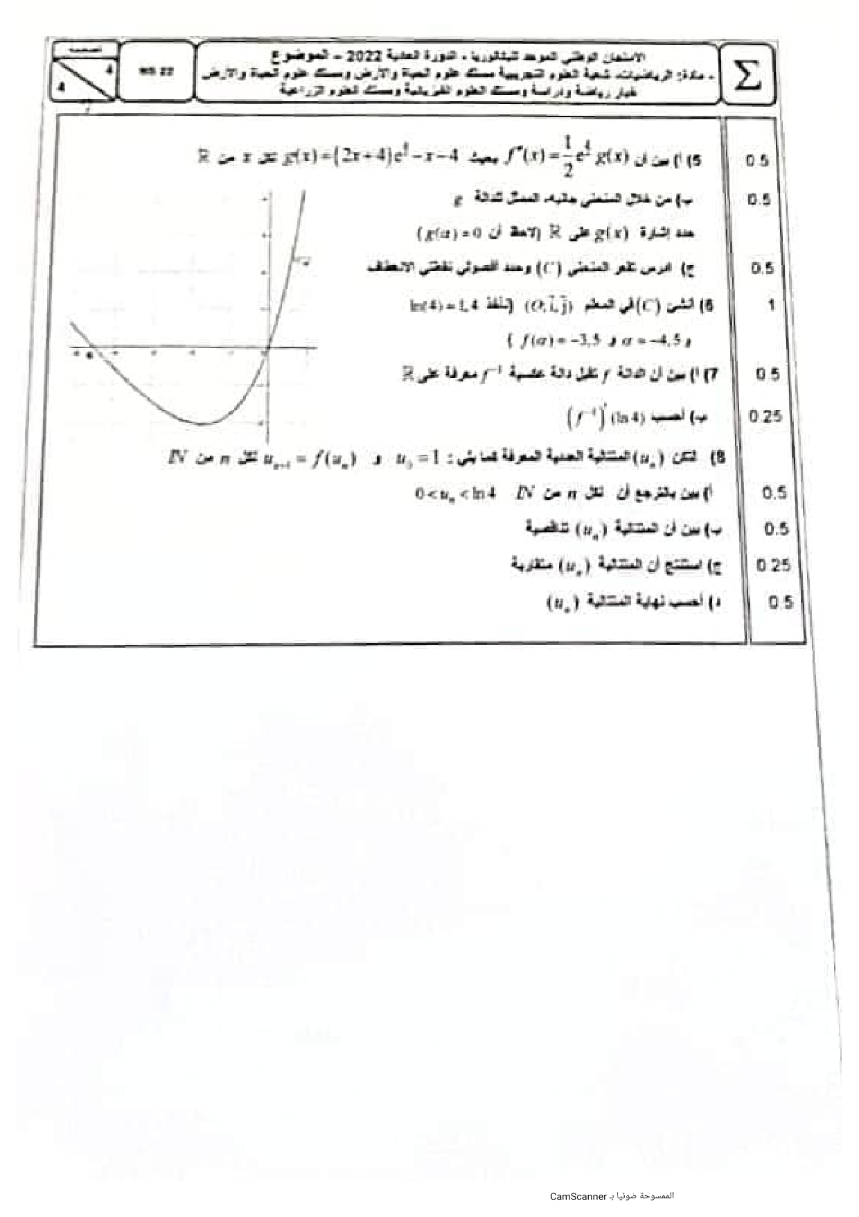 الامتحان الوطني 2022 الرياضيات