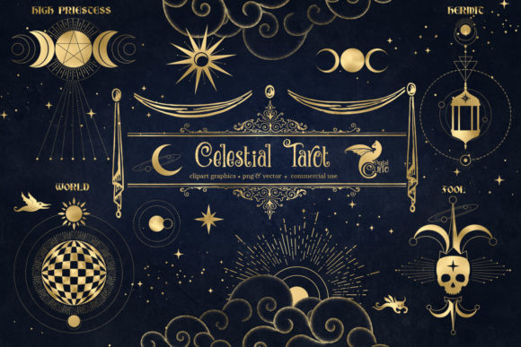 Vector 108 Celestial Tarot Illustrations Cricut Explore, Silhouette and other cutting machines.