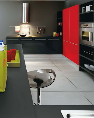 Kitchen Set Colour Combination in Black White and Red Kitchen Cabinets