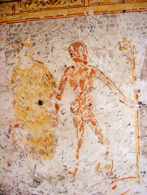 Detail of a danse macabre wall painting before conservation, Indre et Loire, France. Photo by Loire Valley Time Travel.