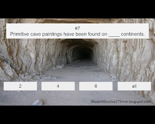 Primitive cave paintings have been found on ____ continents. Answer choices include: 2, 4, 6, all