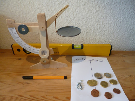 Completed homemade weighing scale with balancing weights