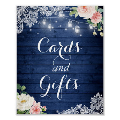  Cards and Gifts Sign | Rustic Blue Lights Floral