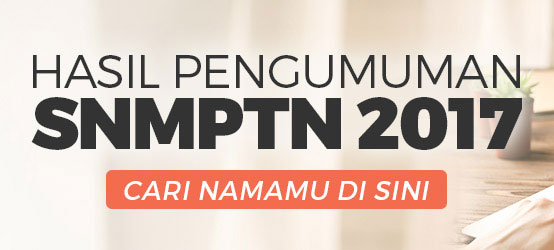 Hasil Seleksi Nasional Masuk Perguruan Tinggi Negeri (SNMPTN) telah diumumkan panitia, Rabu 26 April 2017 siang, begitu seperti dikutip laman detik.com.  Siapa saja yang lolos masuk perguruan tinggi lewat jalur ini? anda bisa download file pengumumannya di sini ... FILE SNMPTN 2017