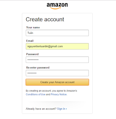 Đăng ký tài khoản Amazon