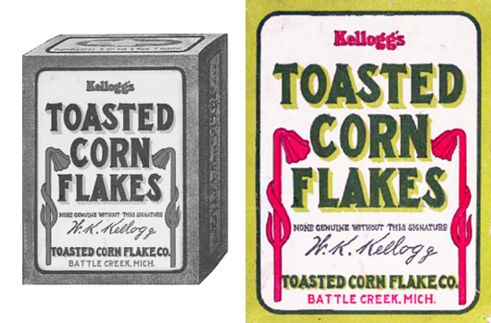 Kellogg's Toasted Corn Flakes, first package 1907